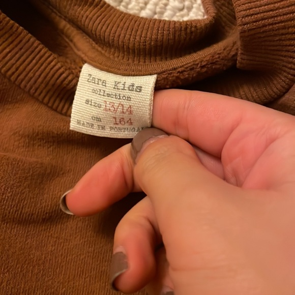 Zara Brown Crew Neck Sweatshirt with Pink ‘Think’ Logo on right side of chest - Picture 6 of 6